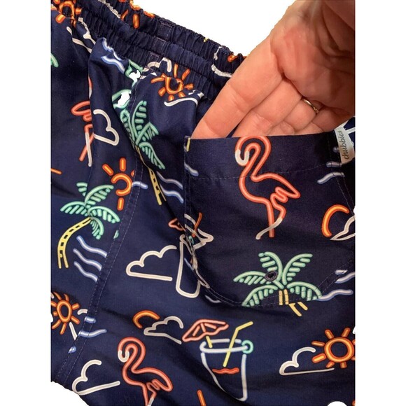Chubbies Men's Neon Lights Elastic Waist Blue Tropical Print Swim Trunks Medium - Picture 8 of 11